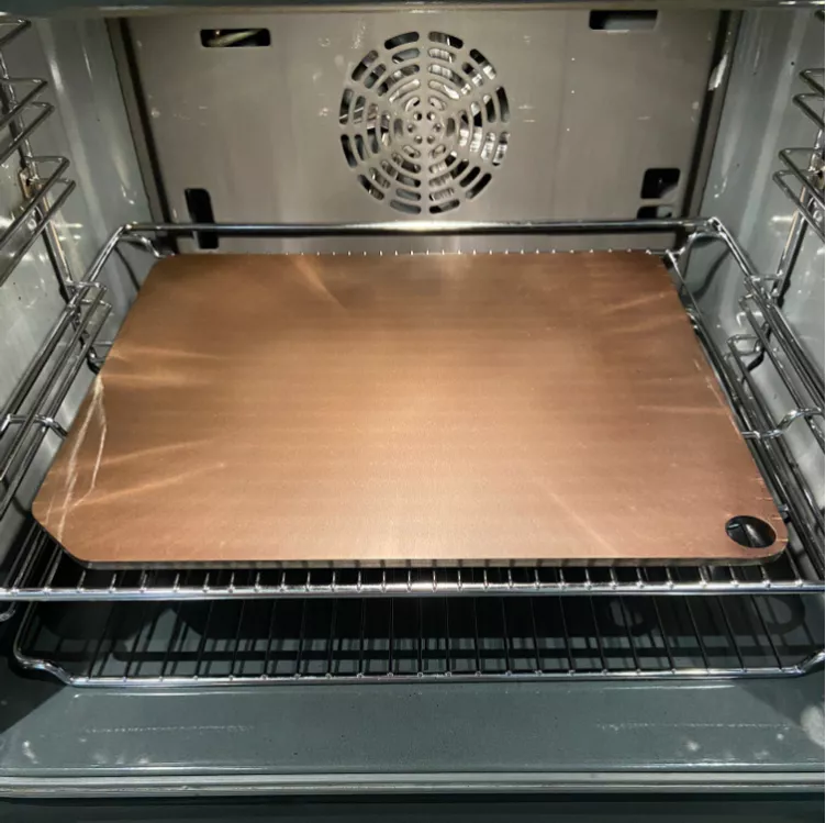 Steel Craft baking steel placed on the oven rack